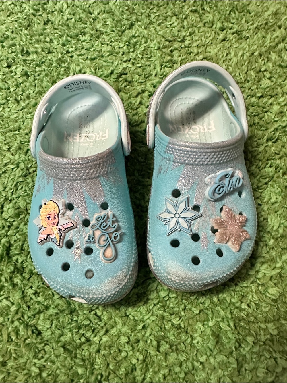 Disney Frozen Elsa Light Blue Kids Clog Shoes - 'Let It Go' Design - sz 9